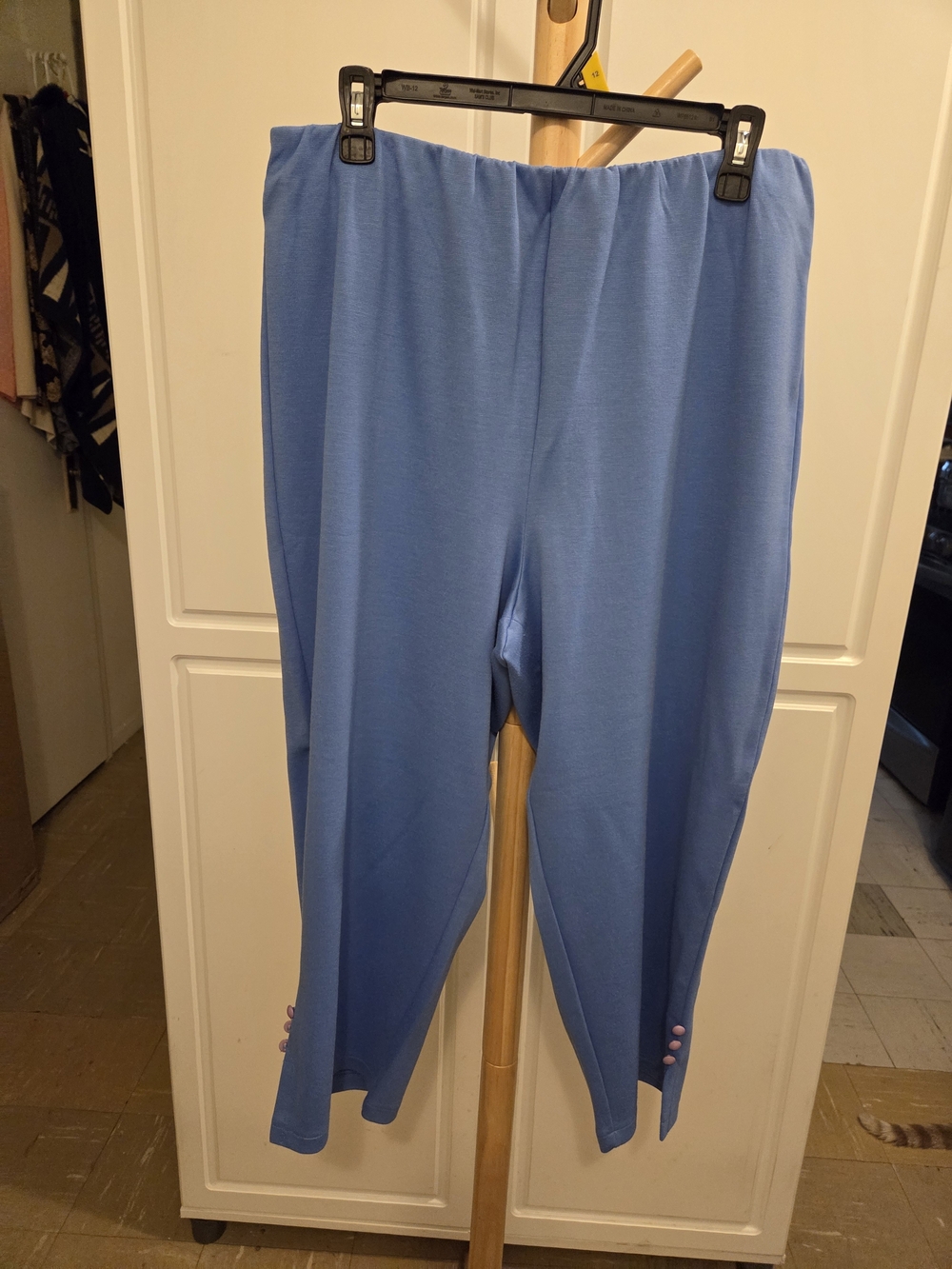 Bob Mackie Blue Cropped Stretch Pants with Hem Button Detail